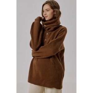 Nap Loungewear Sweater Medium Oversized Wool Raccoon Yarn Turtleneck Buttons NEW